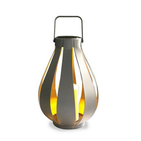 Silver Solar Pear Shaped Lantern with LED Candle