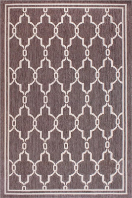 Silver Spanish Tile Garden Patio Rug - Weatherproof, Mould & Mildew Resistant Indoor Outdoor Mat - Rectangular 60 x 120cm