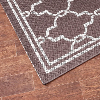 Silver Spanish Tile Garden Patio Rug - Weatherproof, Mould & Mildew Resistant Indoor Outdoor Mat - Rectangular 60 x 120cm