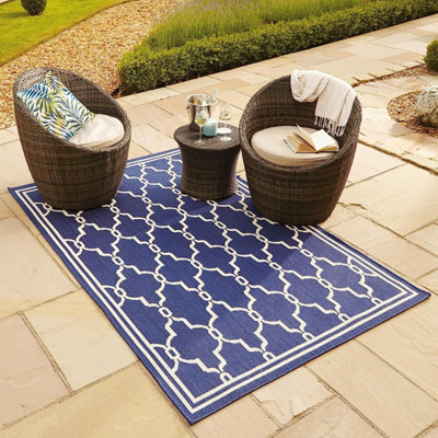 Silver Spanish Tile Garden Patio Rug - Weatherproof, Mould & Mildew Resistant Indoor Outdoor Mat - Rectangular 60 x 120cm