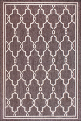 Silver Spanish Tile Garden Patio Rug - Weatherproof, Mould & Mildew Resistant Indoor Outdoor Mat - Rectangular 80 x 150cm