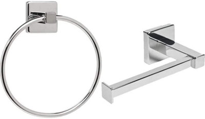 Chrome toilet roll holder and towel ring set sale