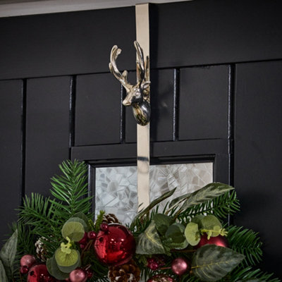 Silver Stag Over Door Christmas Decoration Wreath Hanger Hook