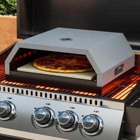 Silver Stainless Steel BBQ Pizza Oven Garden Pizza Maker with Temperature Gauge and Pizza Stone