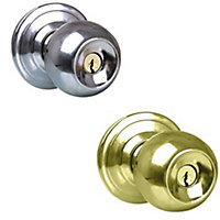 Silver Stainless Steel Door Handle Knob Entrance Locking Key Turn Bathroom Bedroom