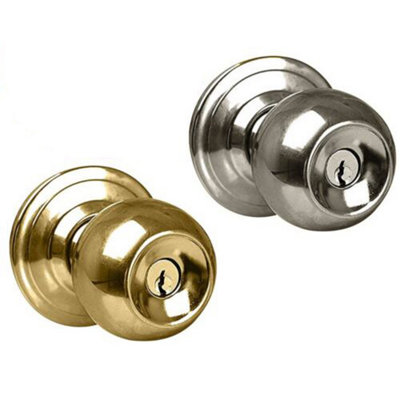 Silver Stainless Steel Door Handle Knob Entrance Locking Key Turn Bathroom Bedroom