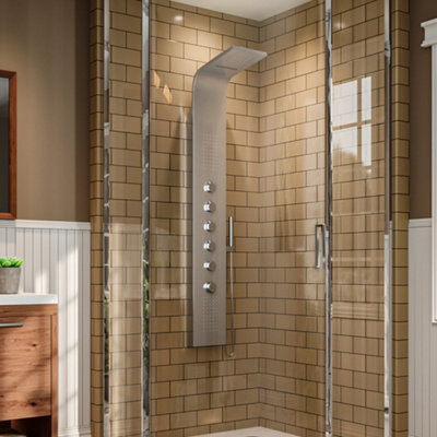 Silver Stainless Steel Exposed Thermostatic Shower Tower Panel Thermostatic Mixer Shower Set