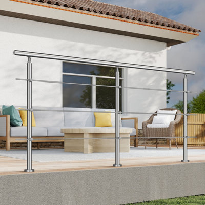Silver stainless steel handrail kit with 3 horizontal bars,dimensions ...