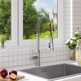 Silver Stainless Steel Side Lever Kitchen Spring Neck Pull Out Kitchen Tap Mixer Tap