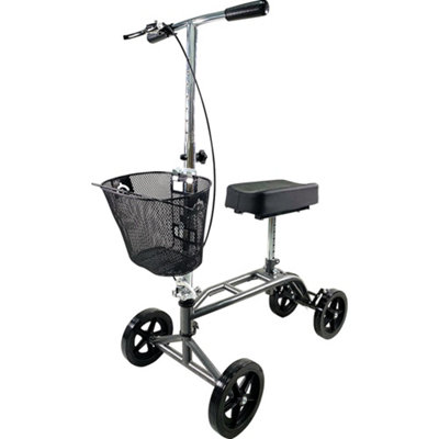 Silver Steerable Knee Walker - Height Adjustable Compact Mobility Walking Aid