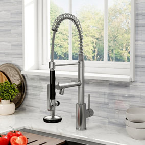 Silver Swivel Kitchen Mixer Tap Faucet with Pull Down Sprayer and Pot Filler