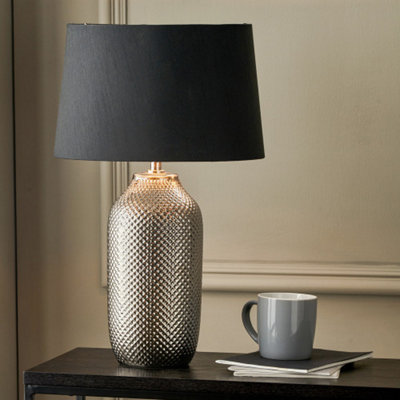 Silver Textured Ceramic Bottle Table Lamp