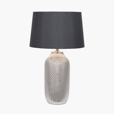 Silver Textured Ceramic Bottle Table Lamp