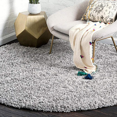 Silver Thick Shaggy Circle Rug - California - 120cm