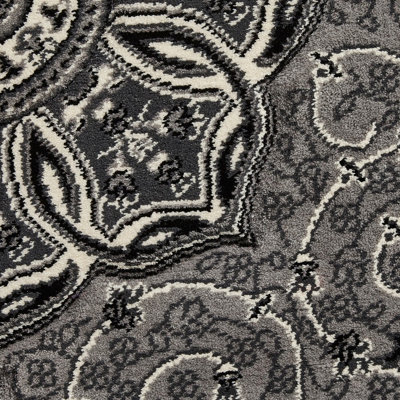 Silver Traditional Easy to Clean Bordered Floral Rug For Dining Room-200cm X 290cm