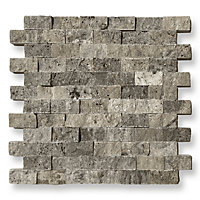 Silver Travertine 2.5 x 5cm Brick Size Split Face Cladding 30.5 x 30.5cm Tile, Sold Per Tile
