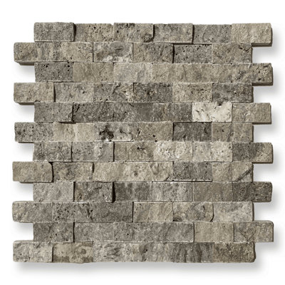 Silver Travertine 2.5 x 5cm Brick Size Split Face Cladding 30.5 x 30.5cm Tile, Sold Per Tile