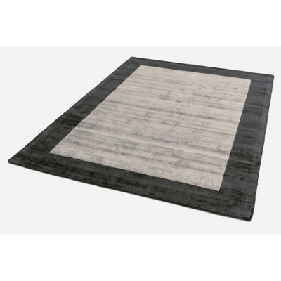 Silver Viscose Easy to clean Bordered Luxurious , Modern Rug for Living Room, Bedroom - 200 X 200 (Square)