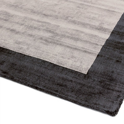 Silver Viscose Easy to clean Bordered Luxurious , Modern Rug for Living Room, Bedroom - 200 X 200 (Square)
