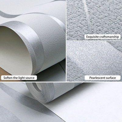 Silver Wave Embossed Striped Wallpaper Roll 9.5m x 0.53m
