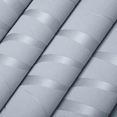 Silver Wave Embossed Striped Wallpaper Roll 9.5m x 0.53m