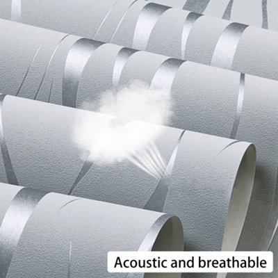 Silver Wave Embossed Striped Wallpaper Roll Modern Wall Decor 9.5m x 0.53m