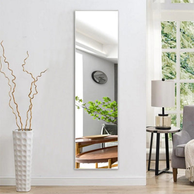 Silver-white Aluminum Alloy Frame Glass Full-length Mirror Wall-mounted Floor-standing Dual-use 40cm W x 150cm H