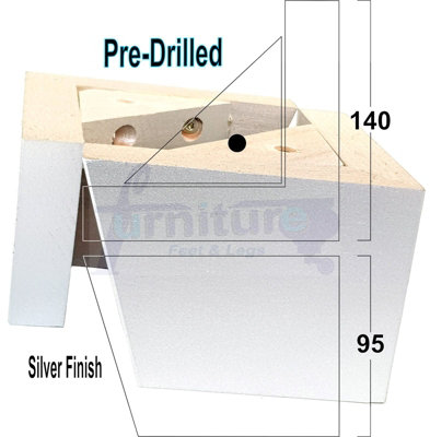 Silver Wood Corner Feet 95mm High Replacement Furniture Sofa Legs Self Fixing Chairs Cabinets Beds Etc PKC300