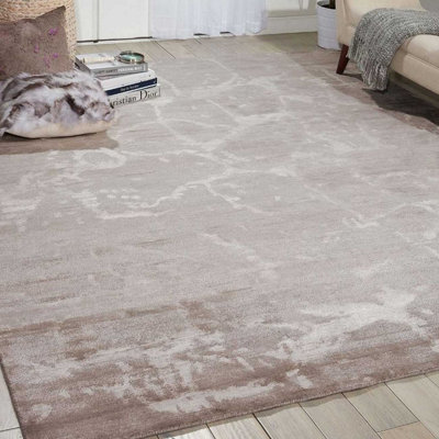 Silver Wool Easy to Clean Abstract Handmade Dining Room Bedroom and Living Room Rug -168cm X 226cm