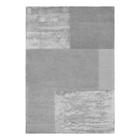 Silver Wool Handmade Luxurious Geometric Rug Easy to clean Living Room and Bedroom-120cm X 170cm