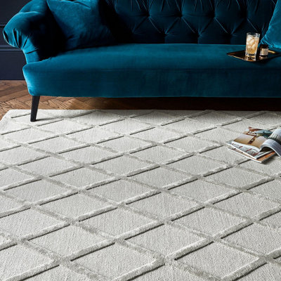 Silver Wool Handmade Luxurious Modern Rug Easy to clean Living Room and ...
