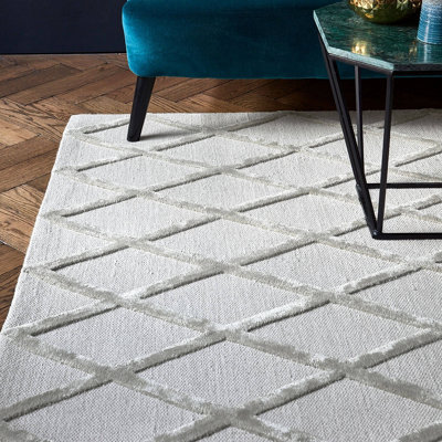 Silver Wool Handmade Luxurious Modern Rug Easy to clean Living Room and ...