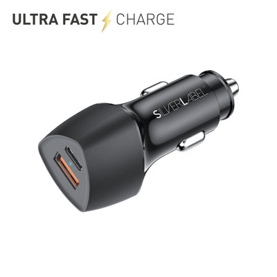 SilverLabel 20W PD Dual USB-C and USB-A Car Charger in Black