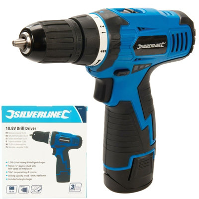 Silverline 10.8V Electric Drill Driver Screwdriver Keyless Chuck Li-Ion Battery