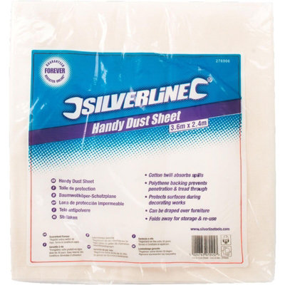 Silverline 3.6m X 2.7m Cotton Twill Absorbent Painting Decorating Dust Sheet