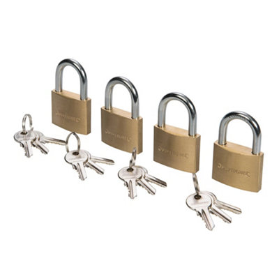 SILVERLINE - 40mm Keyed Alike Brass Padlocks 4 Pack at B&Q