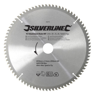 Silverline (456915) TCT Aluminium Blade 80T 250 x 30 - 25 20 16mm Rings