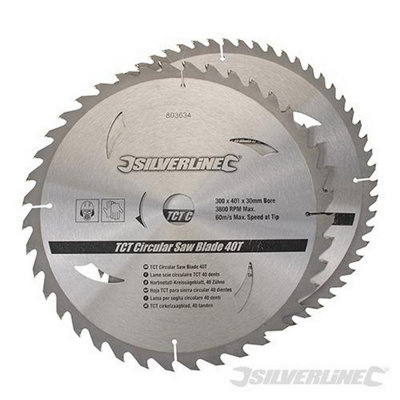 Silverline (803634) TCT Circular Saw Blades 40 60T 2pk 300 x 30 - 25 20 16mm