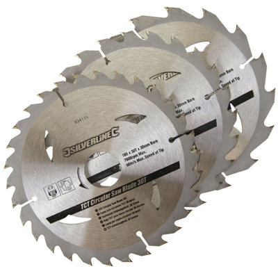 Silverline (934115) 165mm TCT Circular Saw Blades 16T 24T 30T Pack of 3