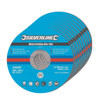 Silverline - Metal Cutting Discs Flat 10pk - 115 x 3 x 22.23mm | DIY at B&Q