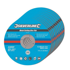 Silverline - Metal Cutting Discs Flat 10pk - 115 x 3 x 22.23mm