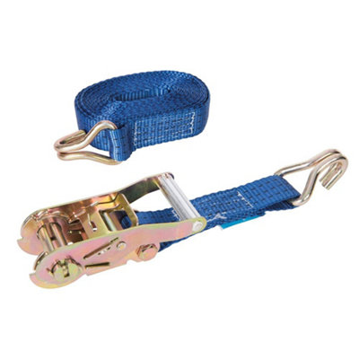 Silverline - Ratchet Tie Down Strap J-Hook - 6m x 38mm - Rated 1000kg Capacity 2000kg