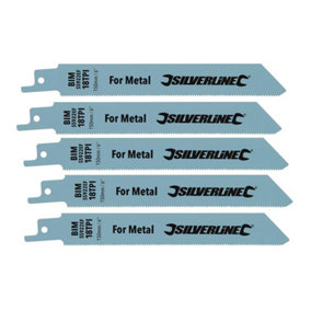 Silverline - Recip Saw Blades for Metal 5pk - Bi-Metal - 18tpi - 150mm