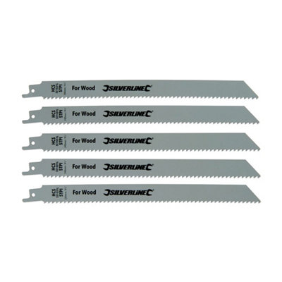 Silverline Recip Saw Blades for Wood 5pk - HCS - 5tpi - 240mm