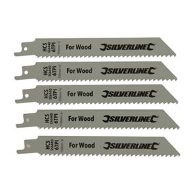 Silverline - Recip Saw Blades for Wood 5pk - HCS - 6tpi - 150mm