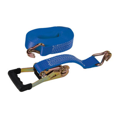 Silverline Rubber-Handled Ratchet Tie Down Strap J-Hook - 8m x 50mm - Rated 1700kg Capacity 3400kg