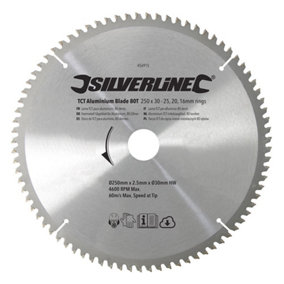 Silverline - TCT Aluminium Blade 80T - 250 x 30 - 25, 20, 16mm Rings