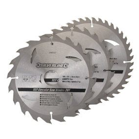 Silverline - TCT Circular Saw Blades 20, 24, 40T 3pk - 180 x 30 - 20, 16mm Rings