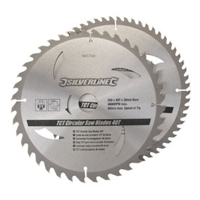 Silverline - TCT Circular Saw Blades 40, 60T 2pk - 250 x 30 - 25, 20, 16mm Rings