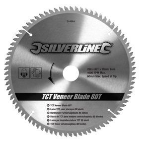 Silverline - TCT Veneer Blade 80T - 250 x 30 - 25, 20, 16mm Rings